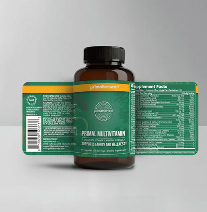 Primal Harvest Primal Multivitamin – 21 nutrientes esenciales, paquete de 2 (30 unidades)
