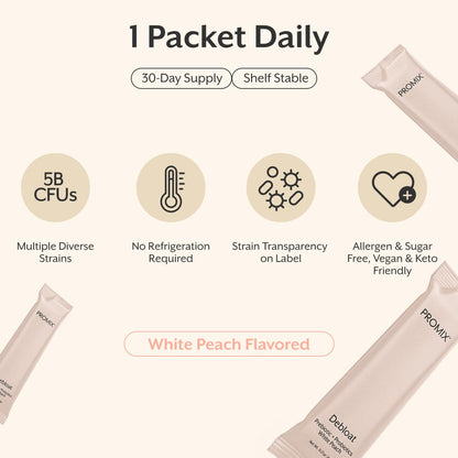ProMix Nutrition Debloat: Prebiotics & Probiotics for Bloating Relief (White Peach) - 30 Servings - Calm Era