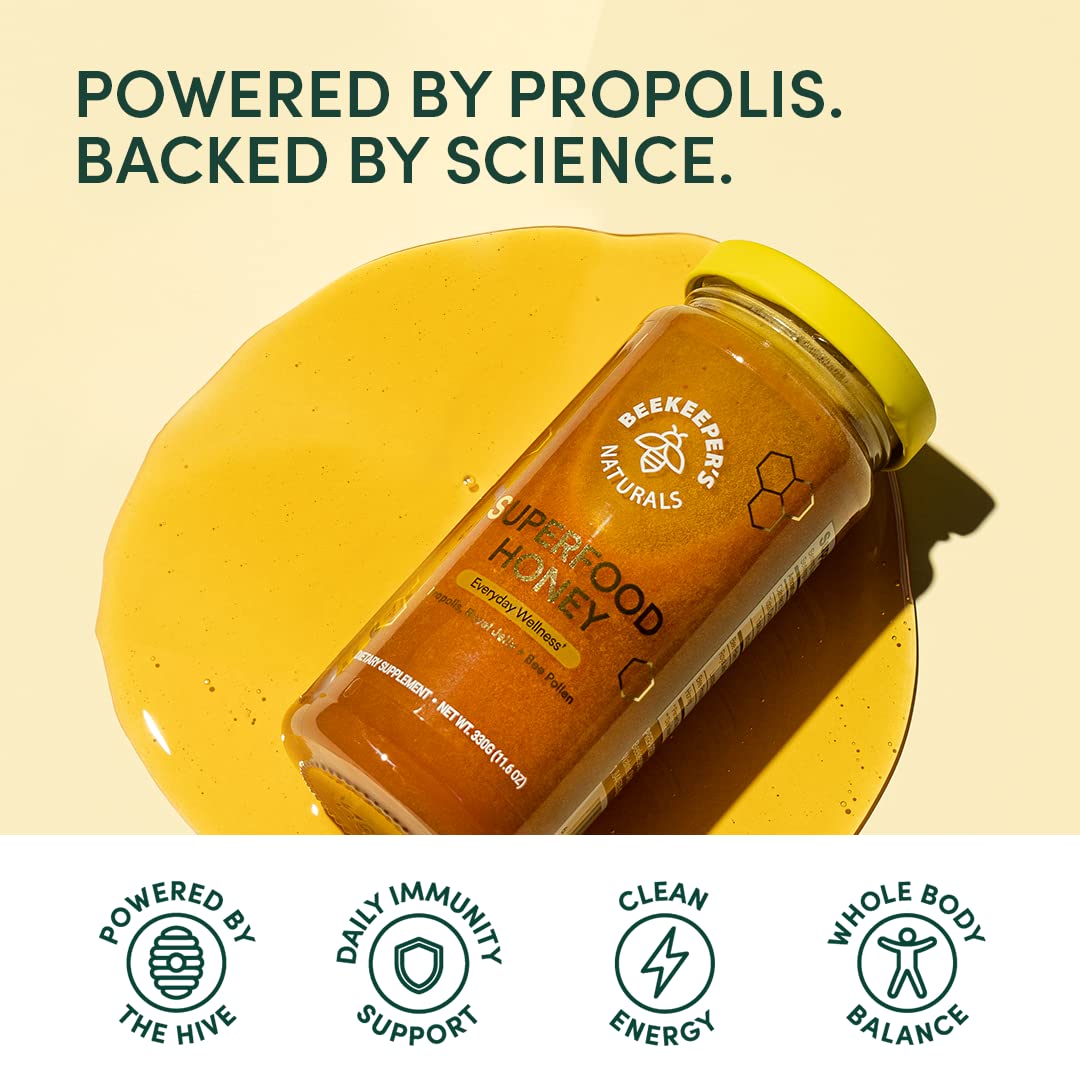 Miel Superfood de Beekeeper's Naturals – Polen de Abeja, Jalea Real y Propóleo 11.6oz