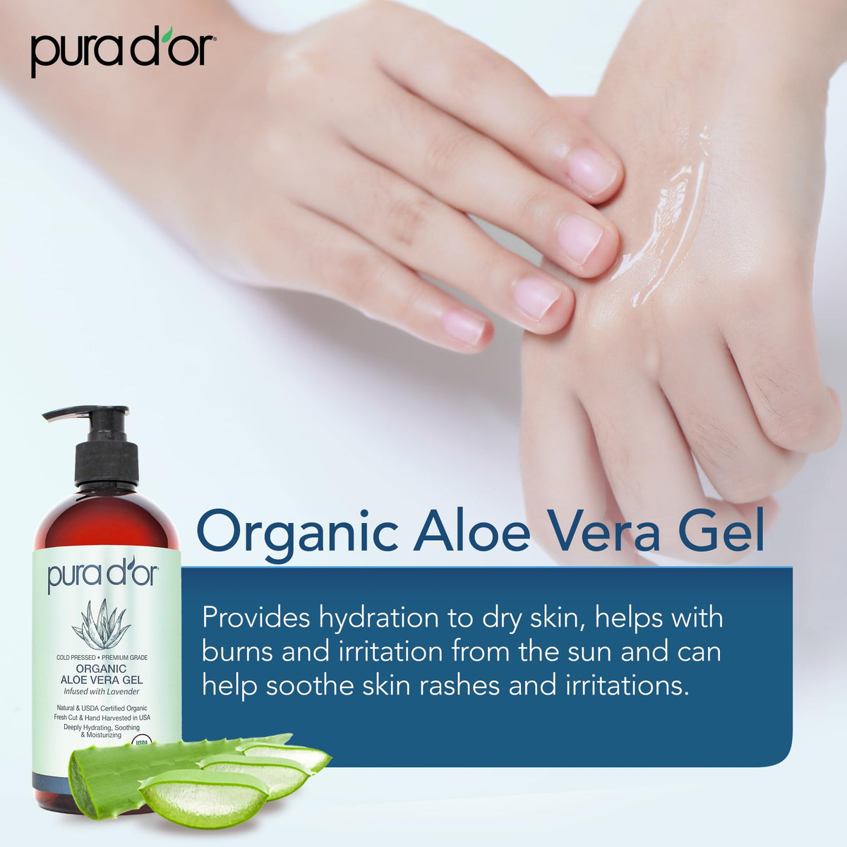 PURA D’OR Organic Aloe Vera Gel — Lavender, 16oz - Calm Era