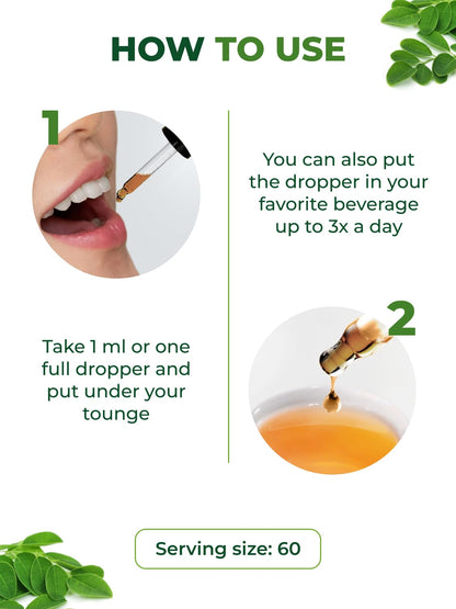 Pura Vida Gotas Líquidas de Extracto de Hoja de Moringa | Orgánico Certificado USDA Biodisponible
