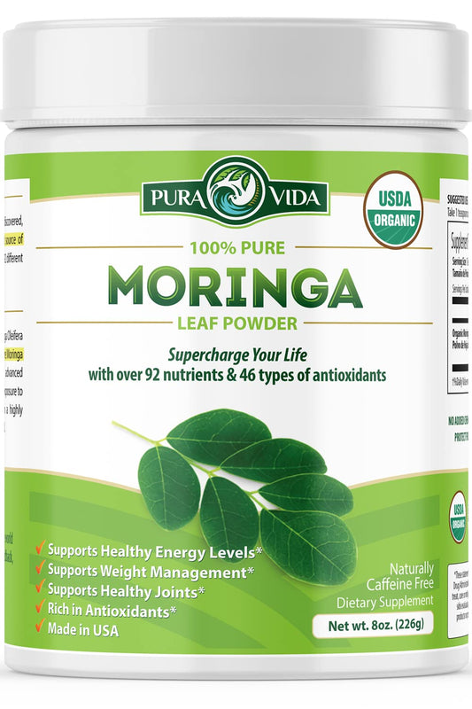 Pura Vida Organic Moringa en Polvo 8oz | Un Solo Origen Orgánico USDA