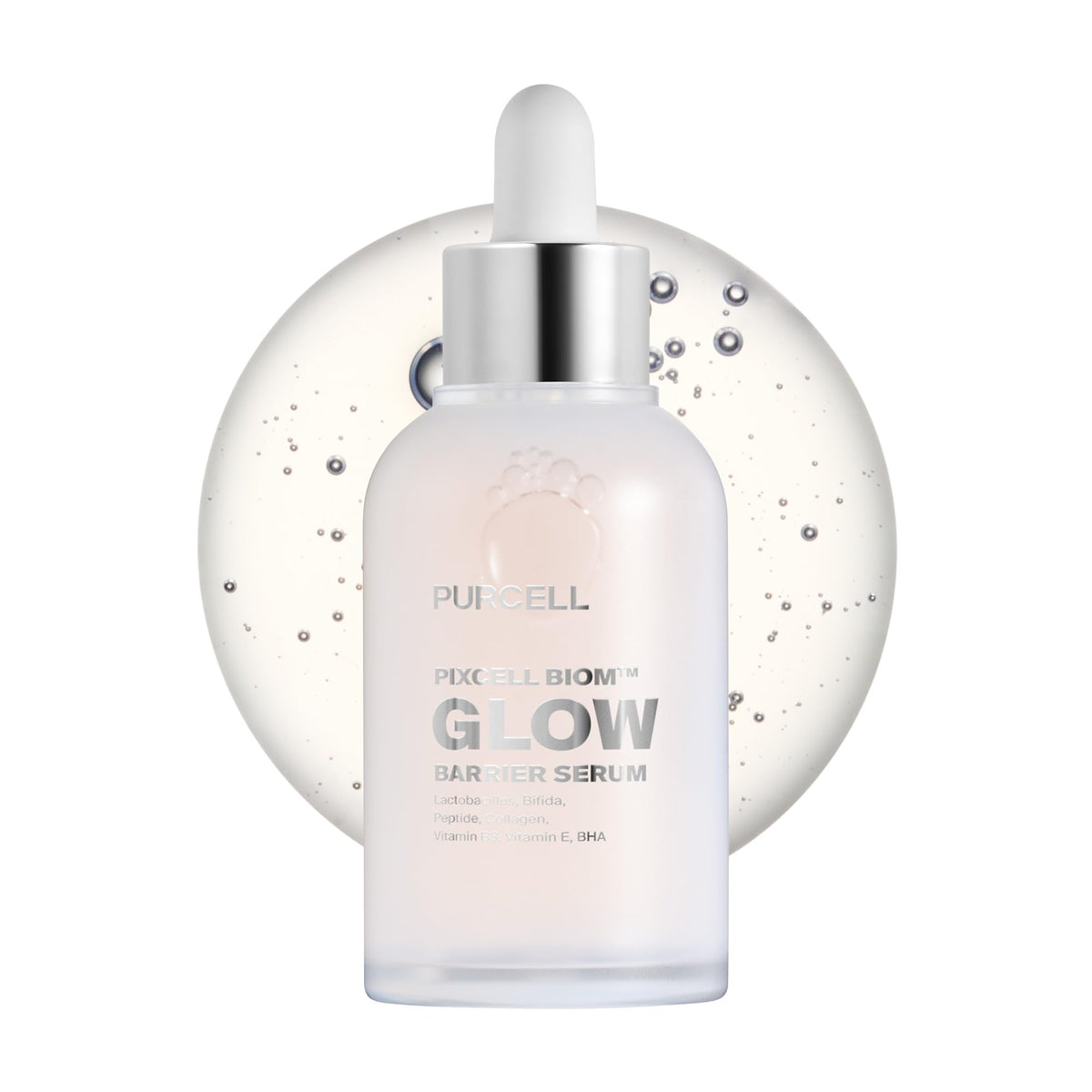 Pursell Pixiecel Biom Glow serum bottle with dropper on a white background