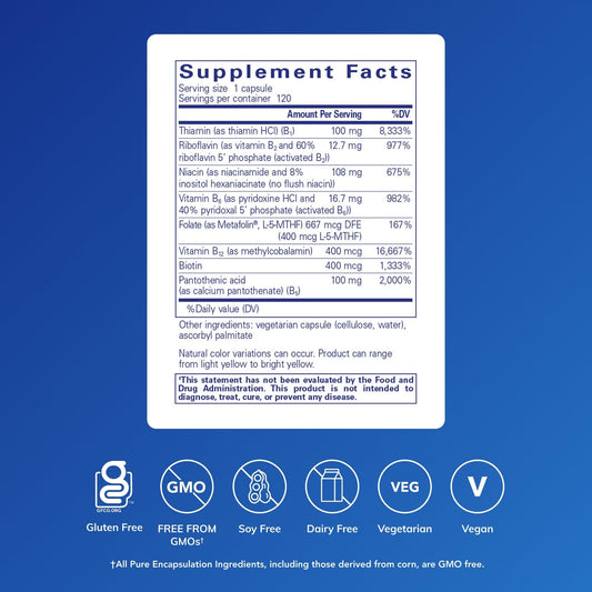 Pure Encapsulations B-Complex Plus – Vitaminas B para Energía y Sistema Nervioso (120 Cápsulas)