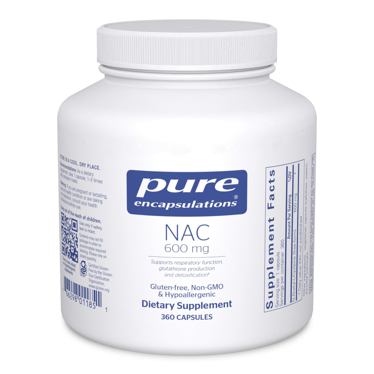 Pure Encapsulations NAC 600 mg – Suplemento de N-acetilcisteína para la salud pulmonar, apoyo inmunológico, salud hepática y antioxidantes* (N-acetil-L-cisteína en forma libre) – 360 cápsulas