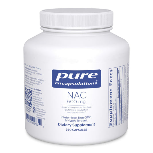 Pure Encapsulations NAC 600 mg – Suplemento de N-acetilcisteína para la salud pulmonar, apoyo inmunológico, salud hepática y antioxidantes* (N-acetil-L-cisteína en forma libre) – 360 cápsulas