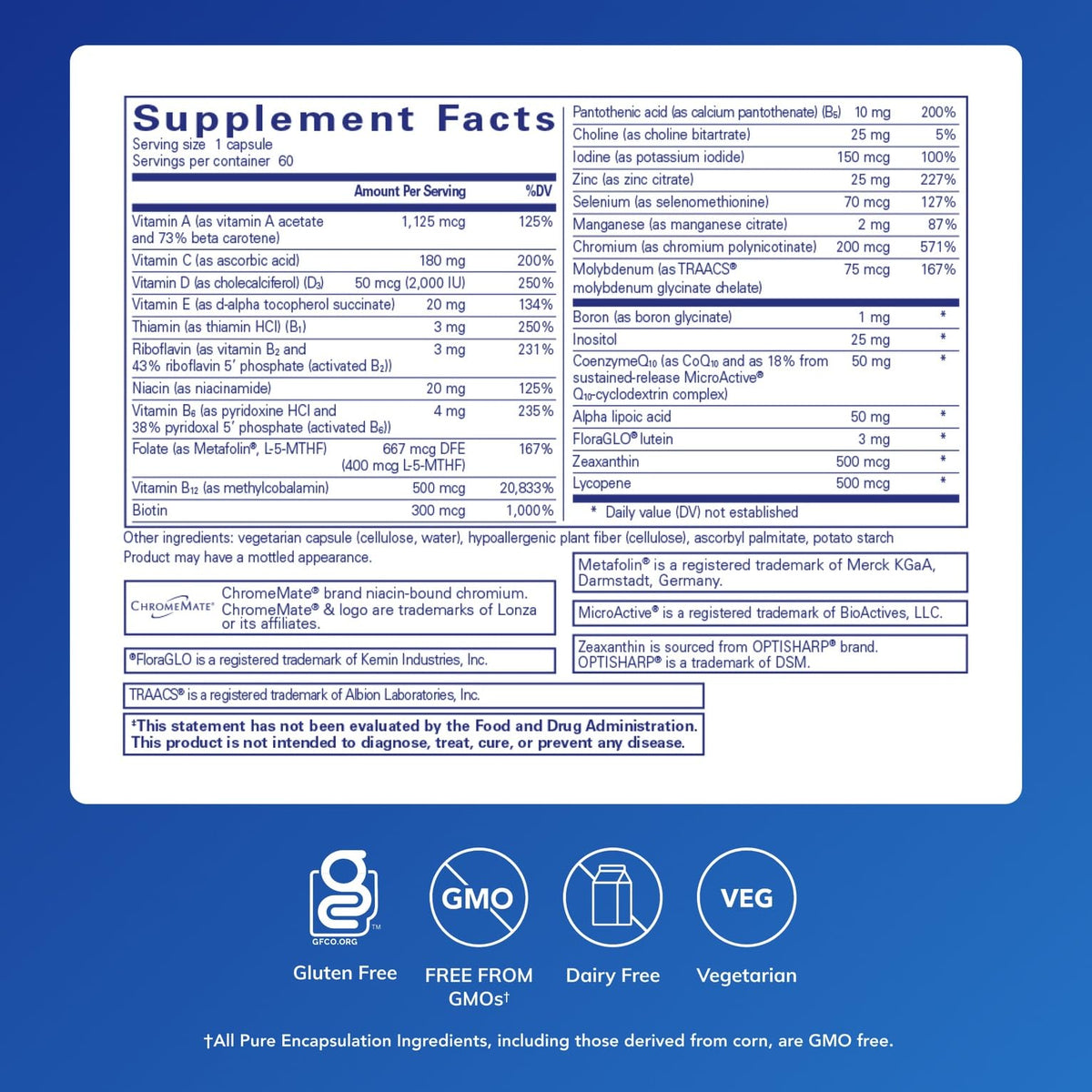 Pure Encapsulations O.N.E. Multivitamin | Once Daily with Lutein, CoQ10 & Metafolin | 60 Capsules