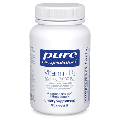 Pure Encapsulations Vitamina D3 5000UI 250 Cápsulas | Hipoalergénico
