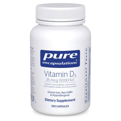 Pure Encapsulations Vitamin D3 25 mcg (1,000 IU) – Supports Bone, Immune, Heart & Colon Health | 250 Capsules - Calm Era
