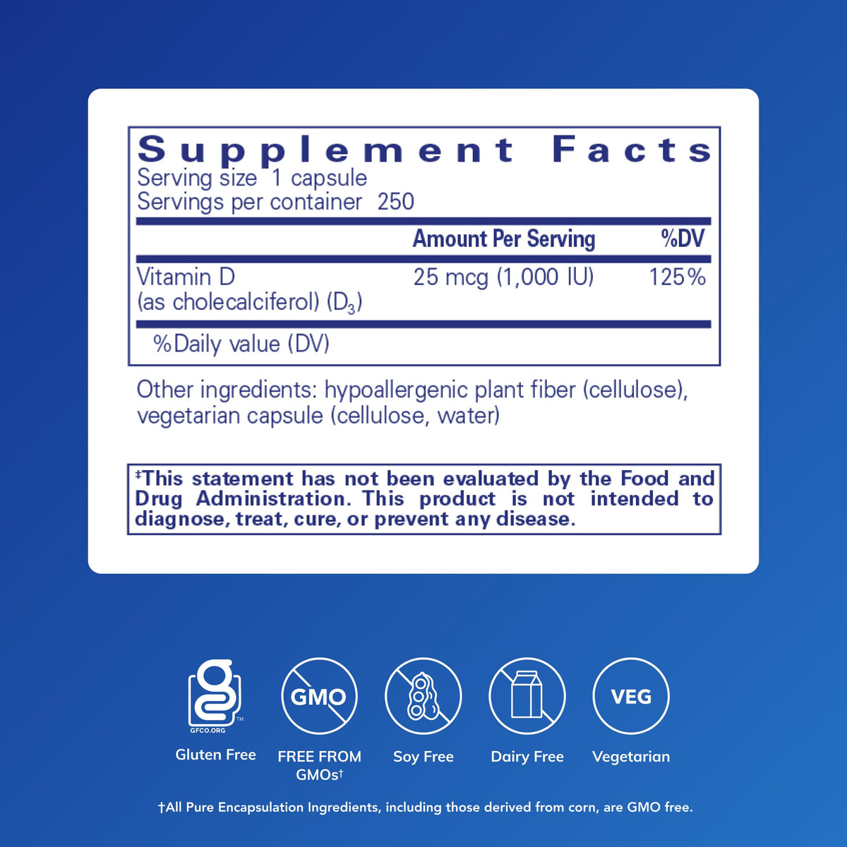 Pure Encapsulations Vitamin D3 25 mcg (1,000 IU) – Supports Bone, Immune, Heart & Colon Health | 250 Capsules - Calm Era