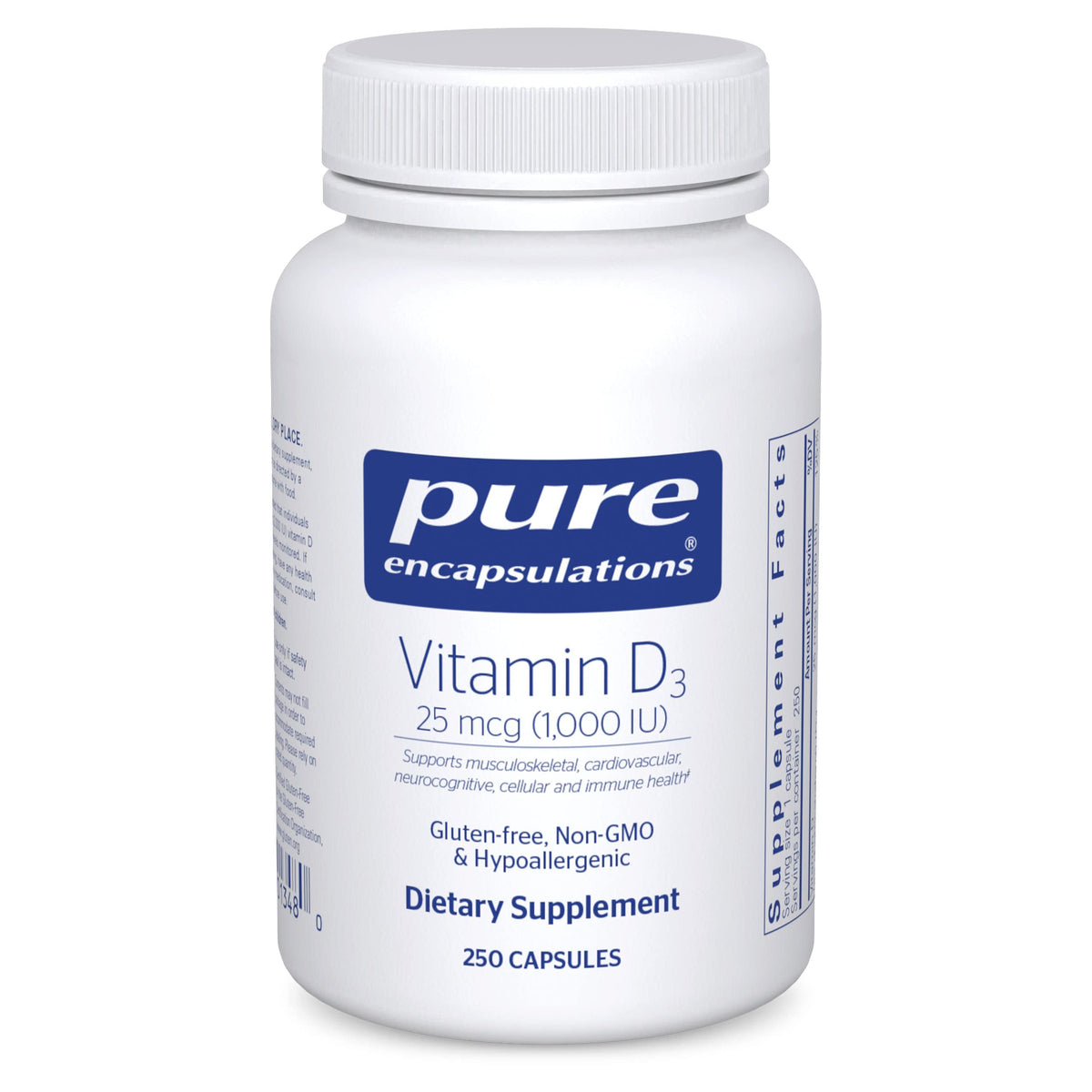 Pure Encapsulations Vitamin D3 25 mcg (1,000 IU) – Supports Bone, Immune, Heart & Colon Health | 250 Capsules - Calm Era