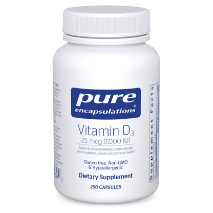 Pure Encapsulations Vitamin D3 25 mcg (1,000 IU) – Supports Bone, Immune, Heart & Colon Health | 250 Capsules - Calm Era