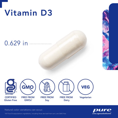Pure Encapsulations Vitamin D3 25 mcg (1,000 IU) – Supports Bone, Immune, Heart & Colon Health | 250 Capsules - Calm Era