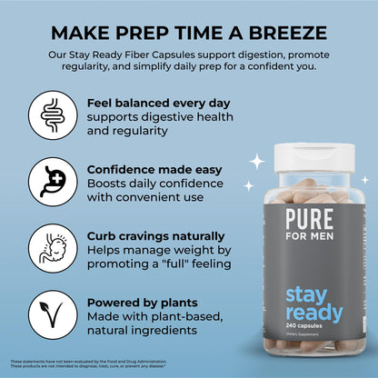 Pure for Men Suplemento de fibra Stay Ready — 240 cápsulas veganas
