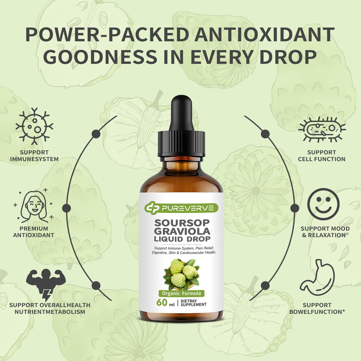 Purever Soursop Graviola Liquid Drops — Liver, Immune & Gut Support, 2fl oz - Calm Era