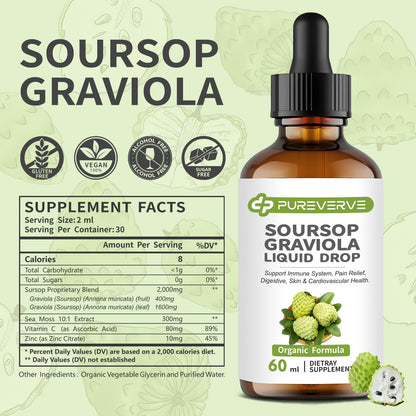 Purever Soursop Graviola Liquid Drops — Liver, Immune & Gut Support, 2fl oz - Calm Era