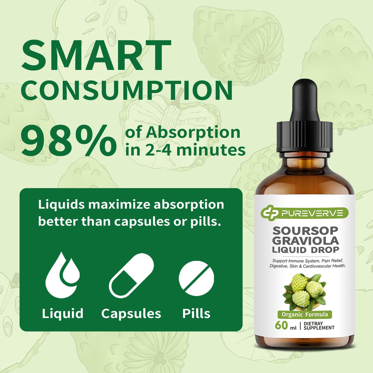 Purever Soursop Graviola Liquid Drops — Liver, Immune & Gut Support, 2fl oz - Calm Era