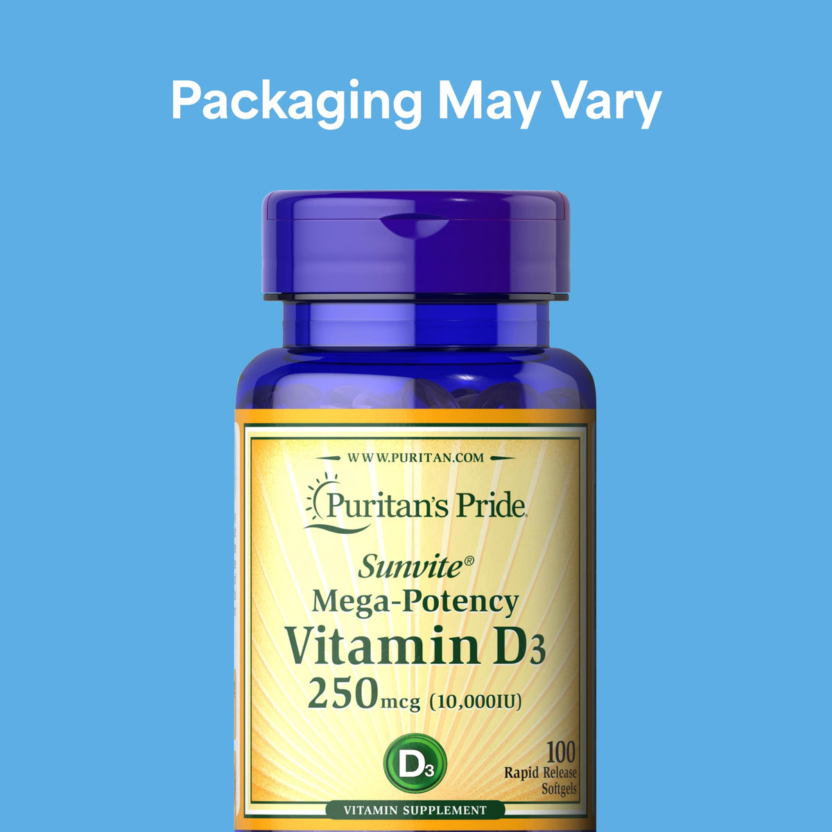Puritan’s Pride Vitamin D3 10,000 IU Softgels, 2-Pack