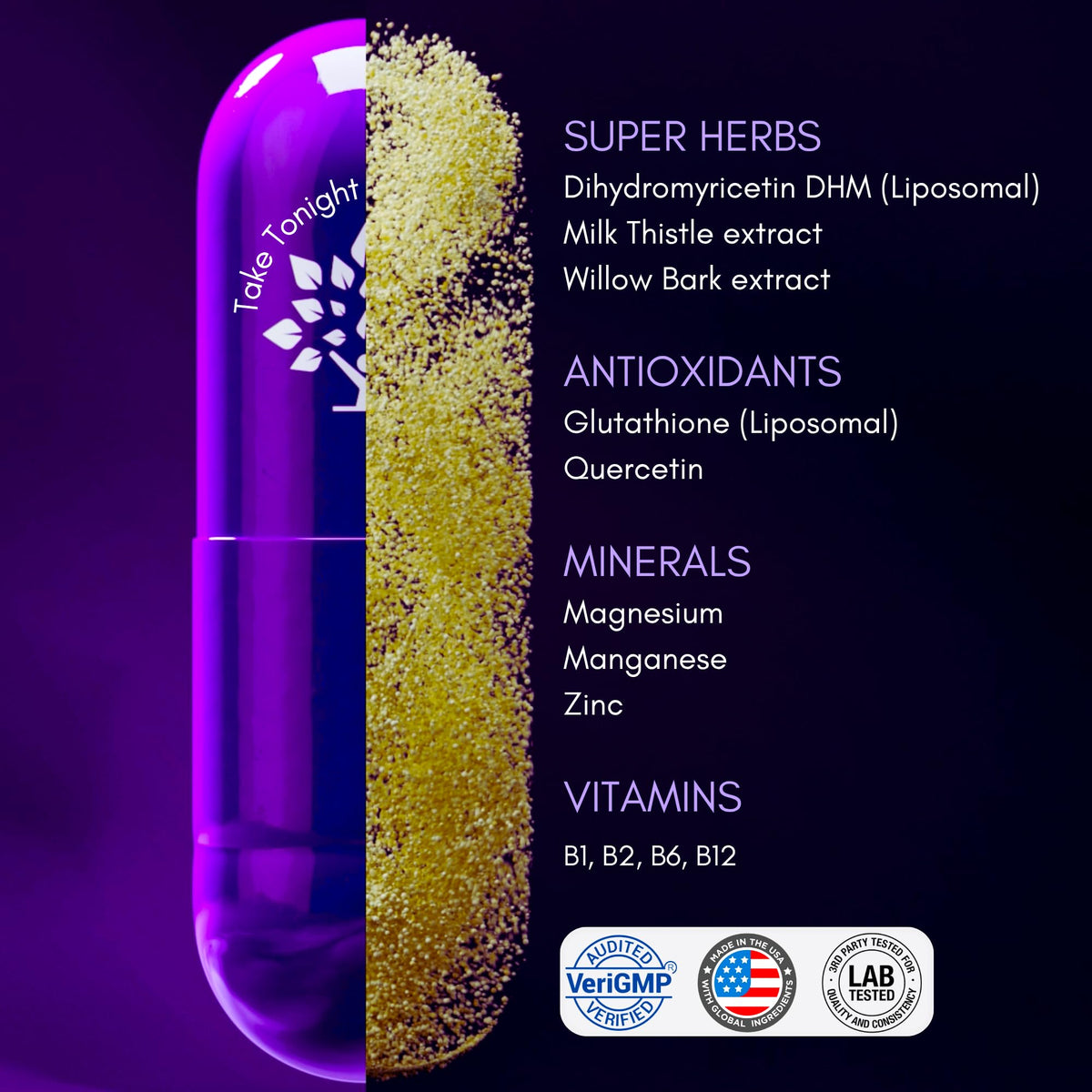 Purple Tree Post-Celebration Wellness Supplement | Liposomal DHM & Glutathione | 90 Pills - Calm Era