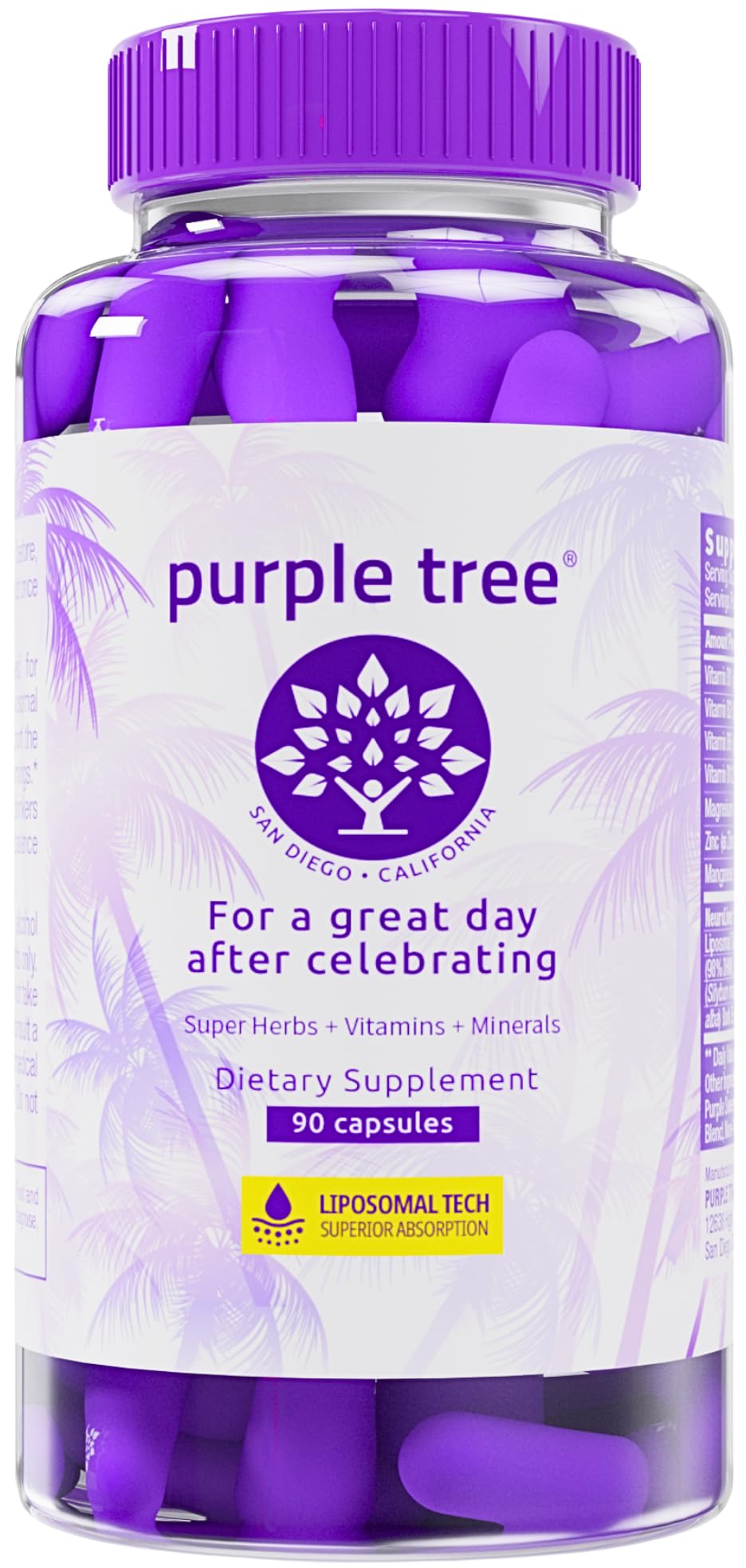 Purple Tree Post-Celebration Wellness Supplement | Liposomal DHM & Glutathione | 90 Pills - Calm Era