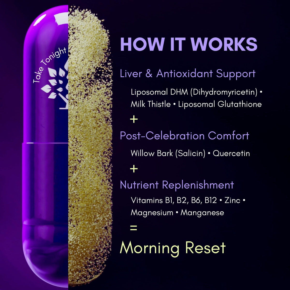 Purple Tree Post-Celebration Wellness Supplement | Liposomal DHM & Glutathione | 90 Pills - Calm Era