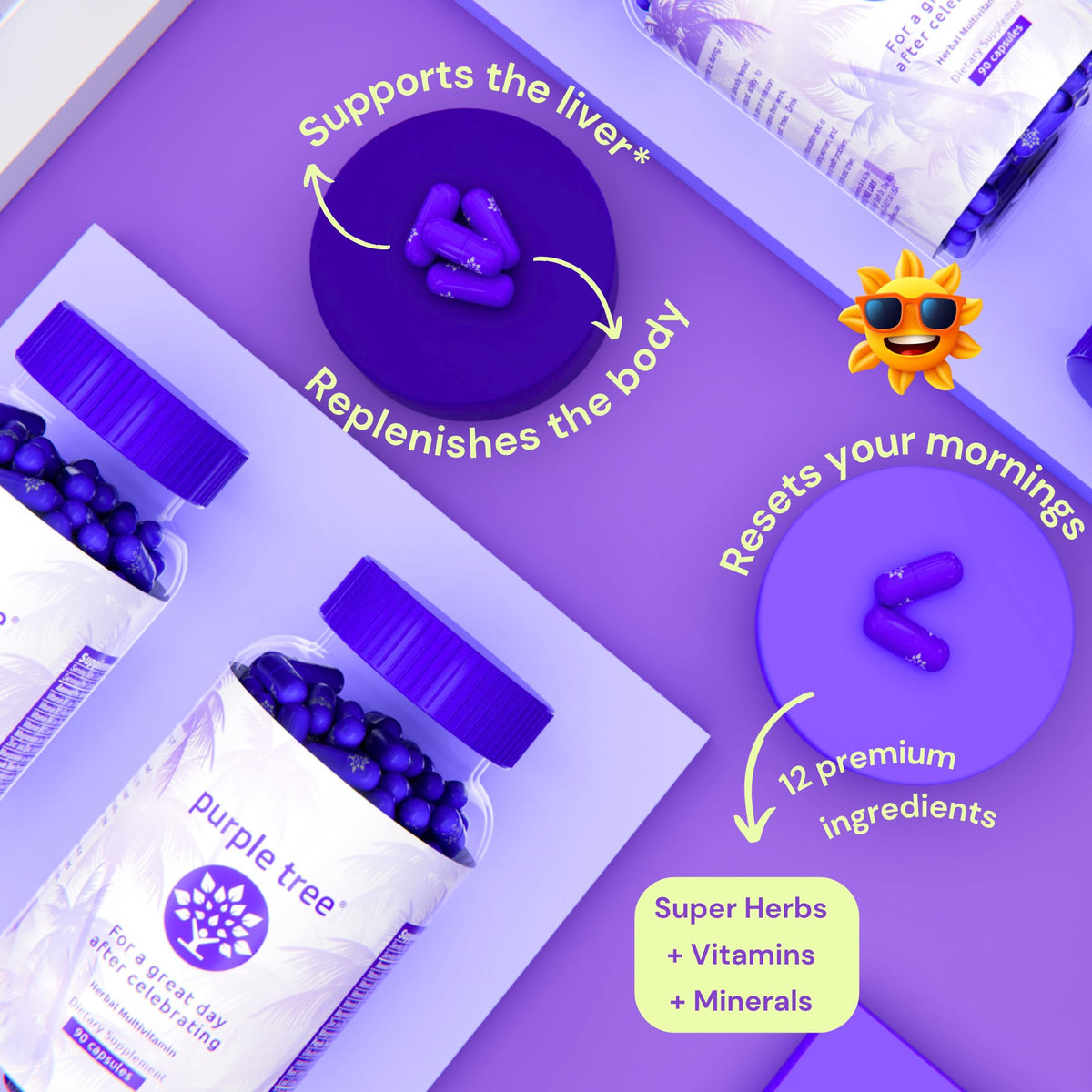 Purple Tree Post-Celebration Wellness Supplement | Liposomal DHM & Glutathione | 90 Pills - Calm Era