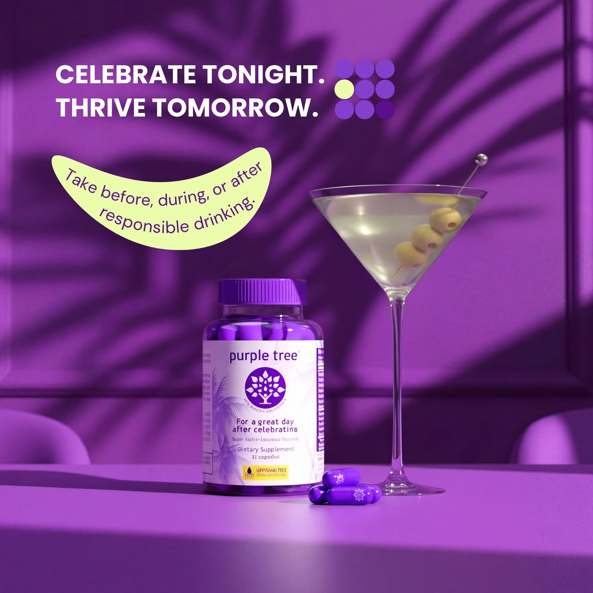 Purple Tree Post-Celebration Wellness Supplement | Liposomal DHM & Glutathione | 90 Pills - Calm Era