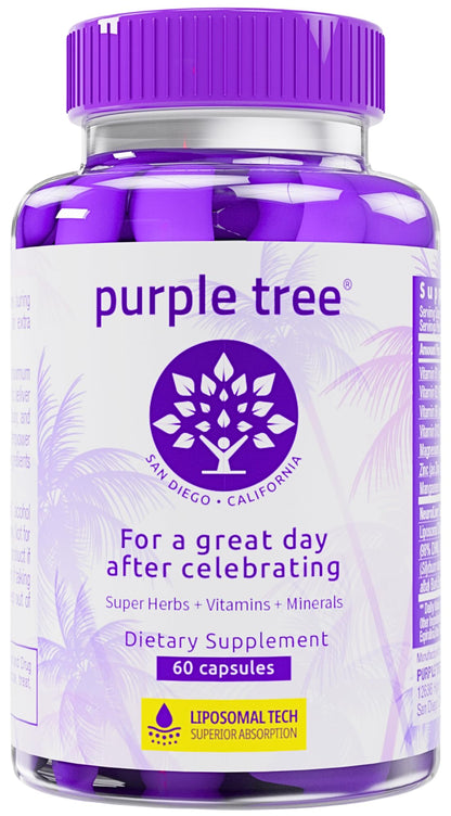 Purple Tree Post-Celebration Wellness Supplement | Liposomal DHM, Glutathione & Milk Thistle for Liver Support | 60 Capsules - Calm Era