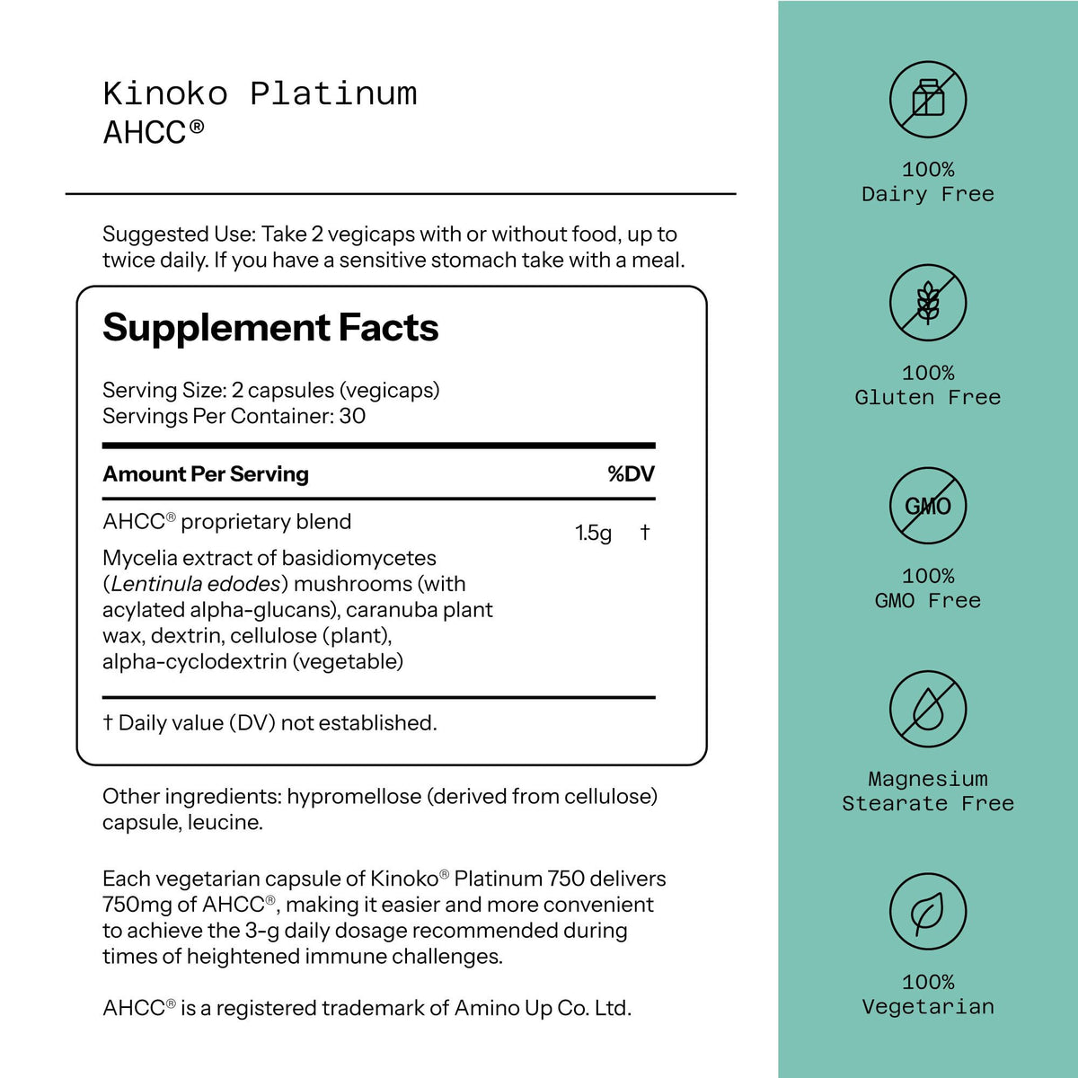 Quality of Life Kinoko Platinum AHCC 750mg – Immune Support & NK Cell Activity | 60 Veggie Capsules - Calm Era