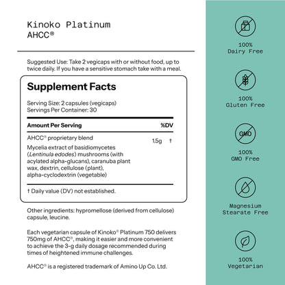 Quality of Life Kinoko Platinum AHCC 750mg – Immune Support & NK Cell Activity | 60 Veggie Capsules - Calm Era
