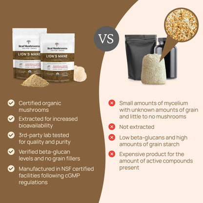 Real Mushrooms Lion's Mane Powder 150 Servings | Organic USDA Certified