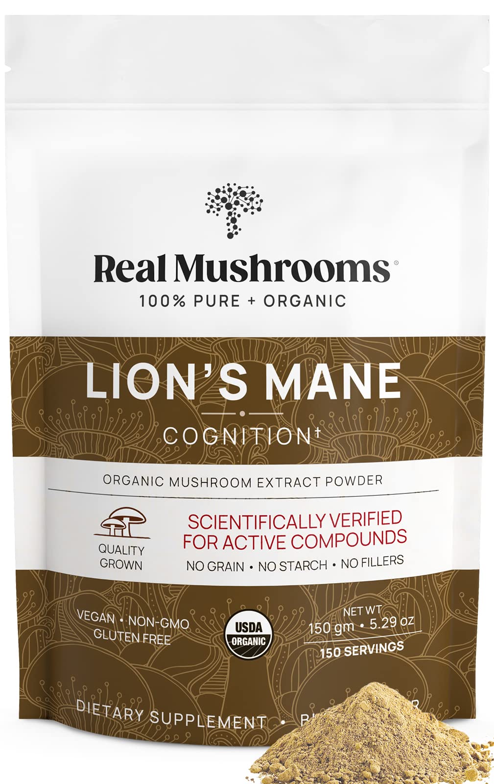 Real Mushrooms Lion's Mane Powder 150 Servings | Organic USDA Certified