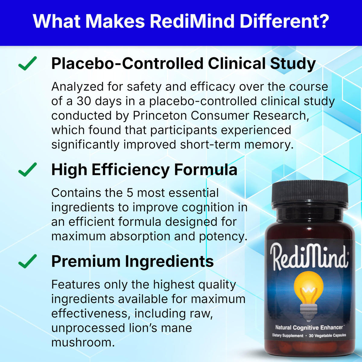 RediMind - Cápsula natural para mejorar la función cognitiva | Sin OGM, vegano, sin gluten
