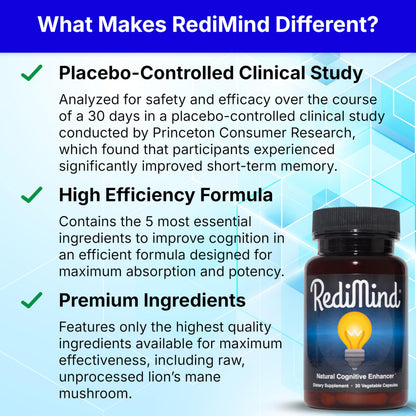 RediMind - Cápsula natural para mejorar la función cognitiva | Sin OGM, vegano, sin gluten