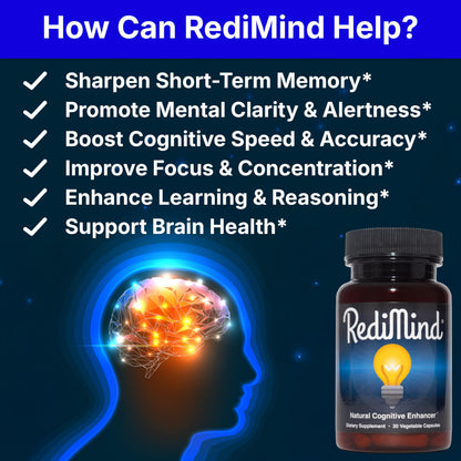 RediMind - Cápsula natural para mejorar la función cognitiva | Sin OGM, vegano, sin gluten