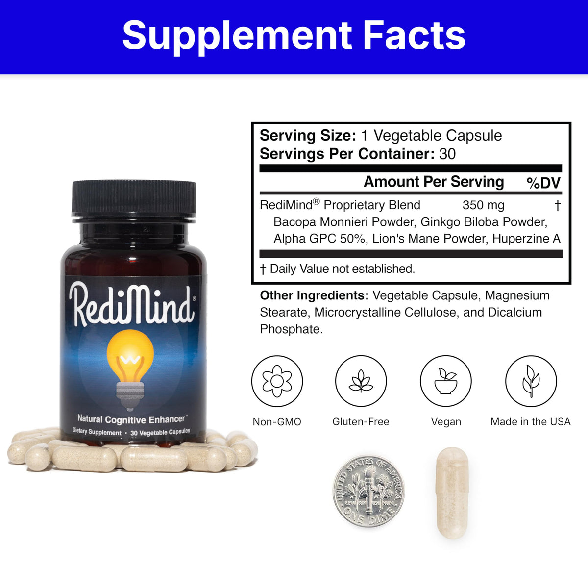 RediMind - Natural Cognitive Enhancement Capsule | Non-GMO, Vegan, Gluten-Free - Calm Era