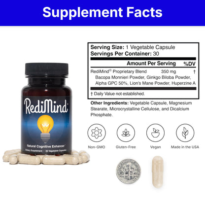 RediMind - Natural Cognitive Enhancement Capsule | Non-GMO, Vegan, Gluten-Free - Calm Era