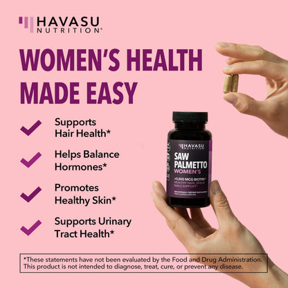 HAVASU Saw Palmetto 1500mg con Biotina 5000mcg | 120 Cápsulas | Cabello y Uñas