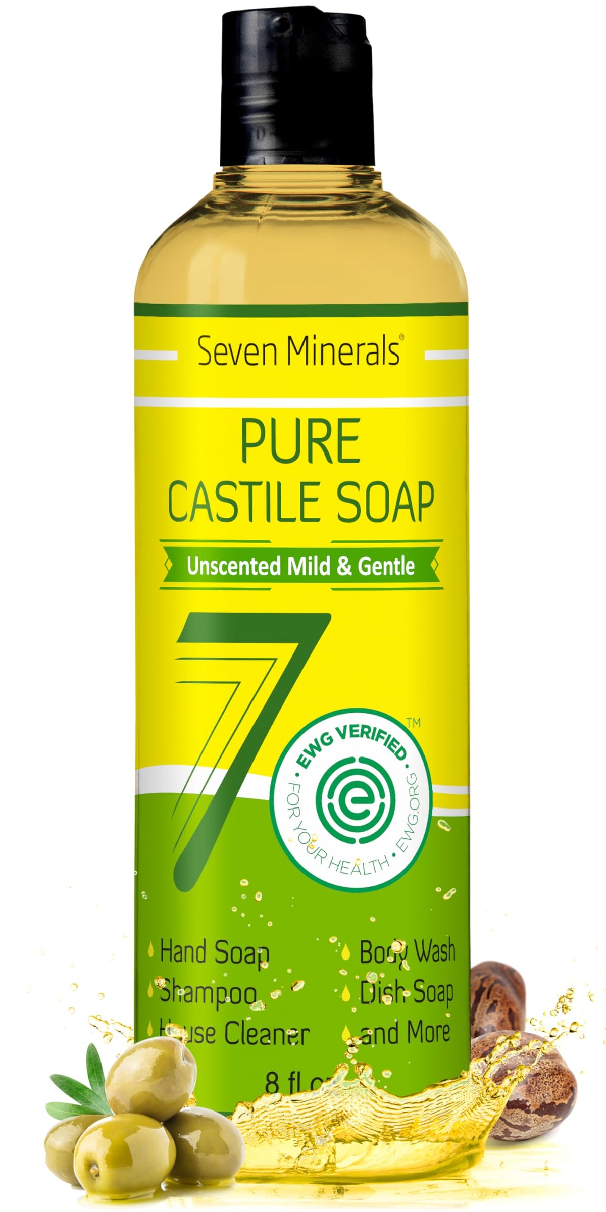 Seven Minerals Jabón de Castilla Puro — Sin Perfume, Piel Sensible, 8oz