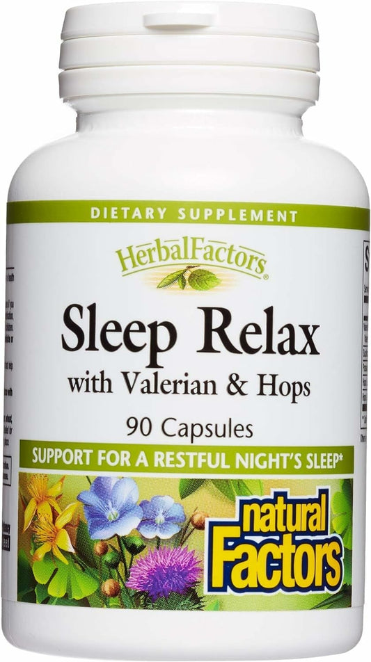 Fórmula Sleep Relax de Herbal Factors – Ayuda Natural para Dormir con Valeriana, Pasiflora y Escutelaria (sin OGM; 90 cápsulas)