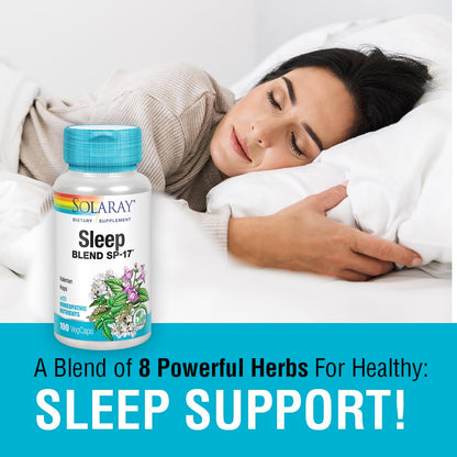 SOLARAY Sleep Blend SP-17 | Apoyo Herbal para Dormir, Sin OMG, Vegano | 100 Cápsulas Vegetales