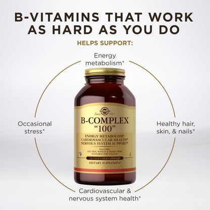 Solgar B-Complex 100 – Energy & Nervous System Support | 250 Veg Capsules - Calm Era