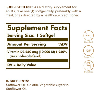 Solgar Vitamin D3 10,000 IU Softgels – 120ct 3 Pack - Calm Era