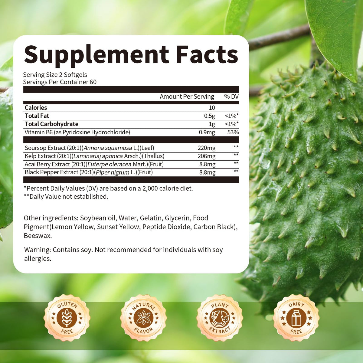 Soursop Graviola Capsules with Kelp & Acai — 120 Count - Calm Era