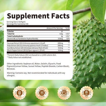 Soursop Graviola Capsules with Kelp & Acai — 120 Count - Calm Era
