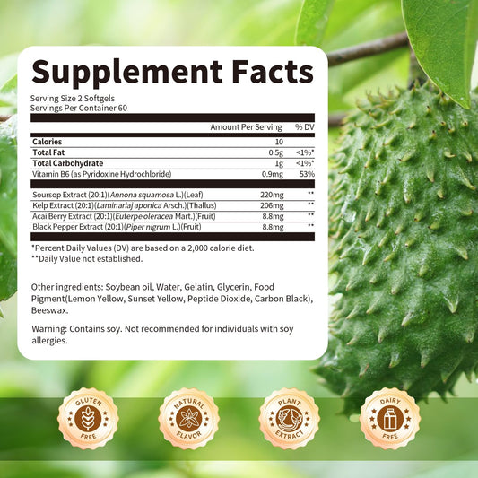 Soursop Graviola Capsules with Kelp & Acai — 120 Count - Calm Era