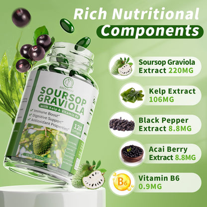 Soursop Graviola Capsules with Kelp & Acai — 120 Count - Calm Era