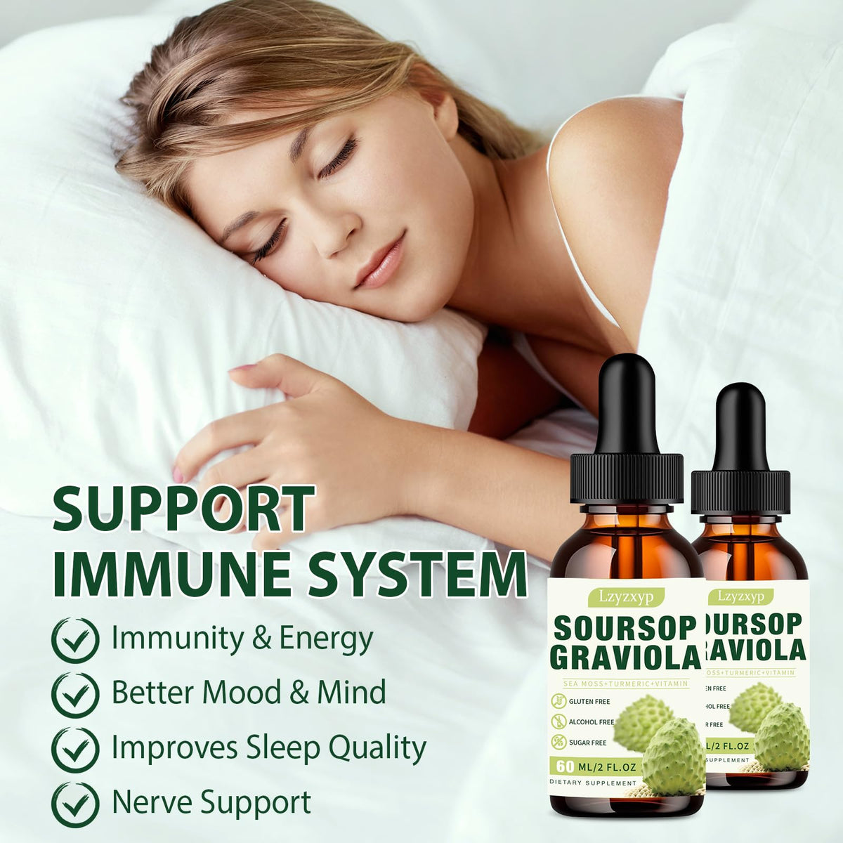 Soursop Graviola Drops 3000mg — Immune, Antioxidant & Sleep Support, 2 Pack - Calm Era