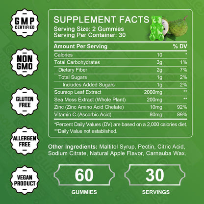 Soursop Graviola Gummies 2200mg — Sea Moss, Vitamin C & Zinc, 2 Pack - Calm Era