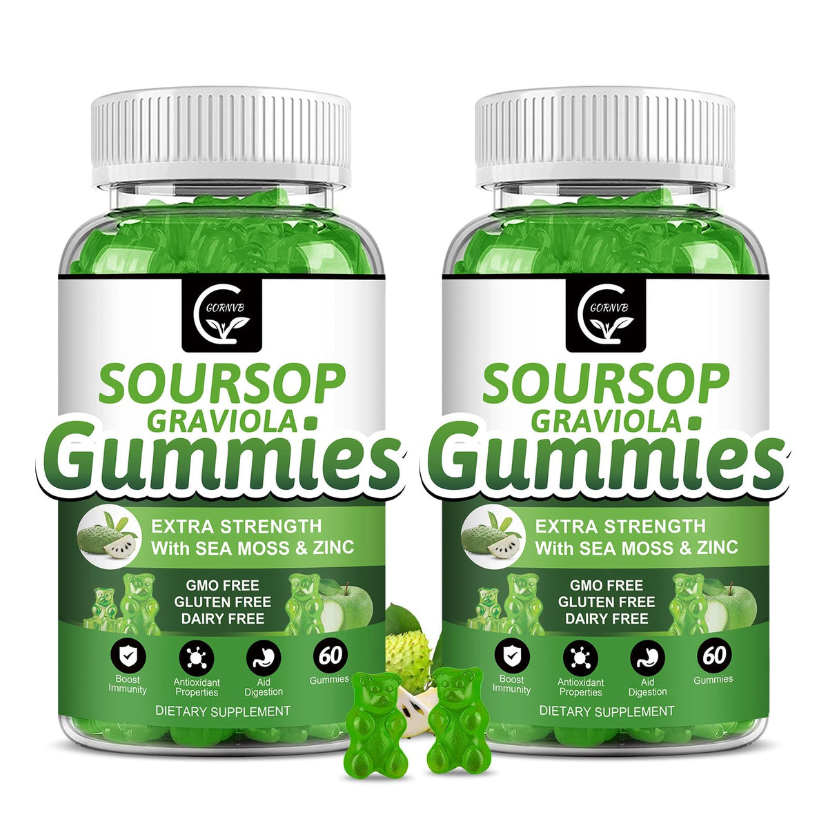 Soursop Graviola Gummies 2200mg — Sea Moss, Vitamin C & Zinc, 2 Pack - Calm Era